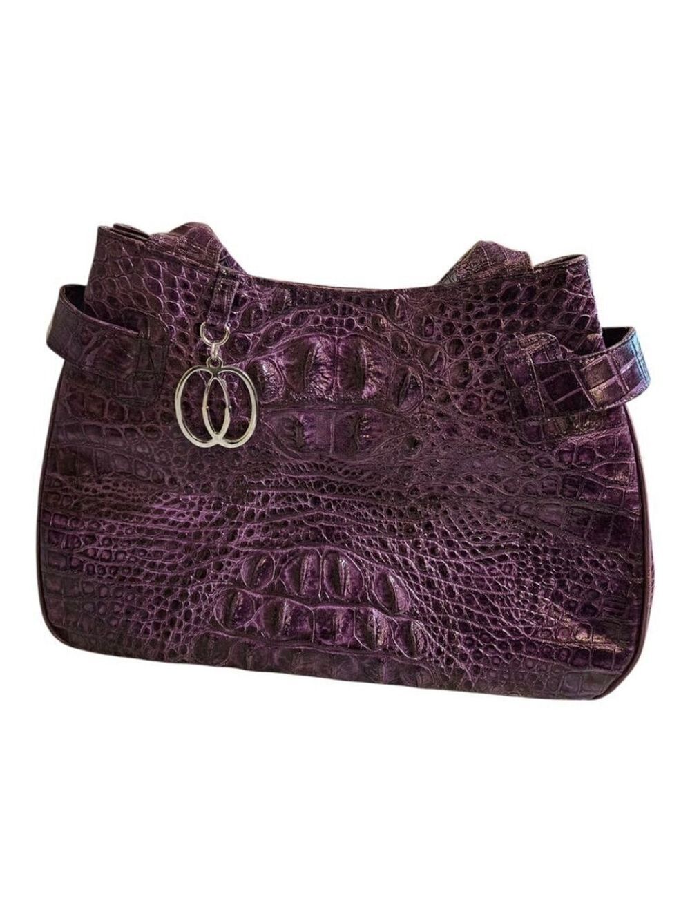 VEARI Purple Crocodile Embossed Leather Shoulder Bag Size XL